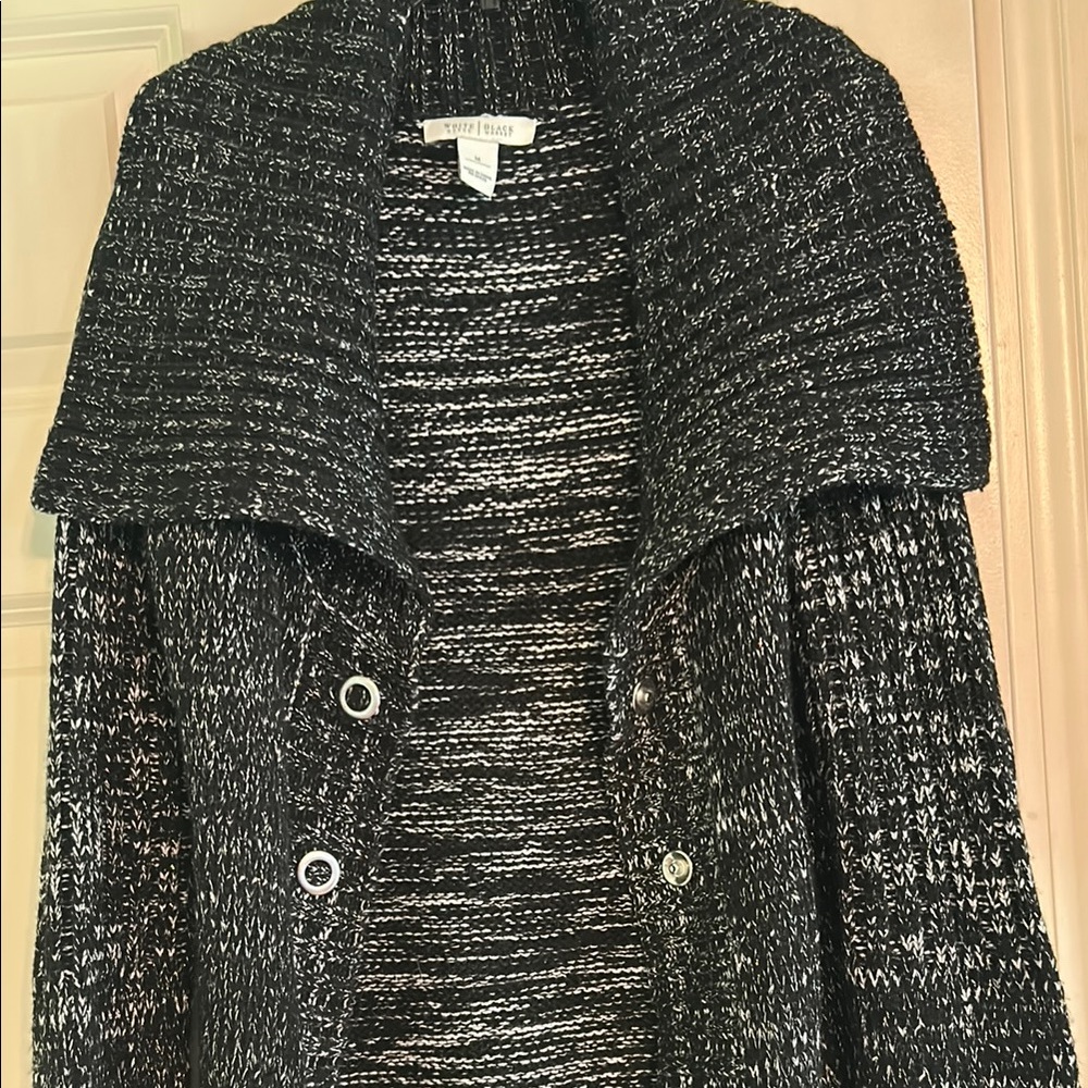 White House Black Market Cowl Neck Sweater in Black and White